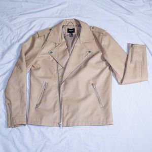 Tan Faux Leather Moto Jacket